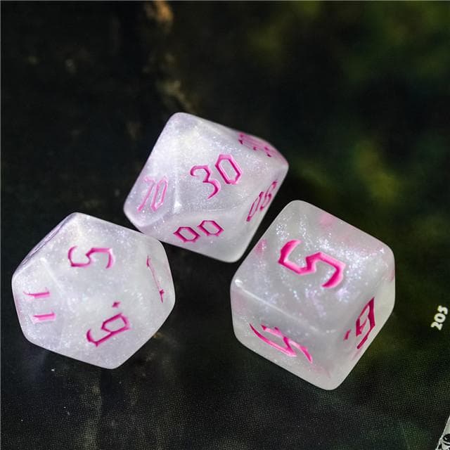 RPG Dice | "Moonstone Thorns" Magenta Ink | Set of 7