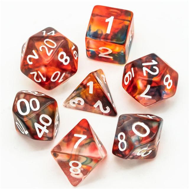 Polyhedral Dice Set | Resin | "Stained Glass" Red & Blue | Set of 7 (D0146)