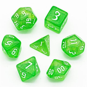 RPG Dice | "Emerald Thorns" White Ink | Set of 7