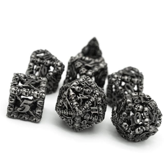 Metal Dice | Hollow "Skull" Silver | Set of 7