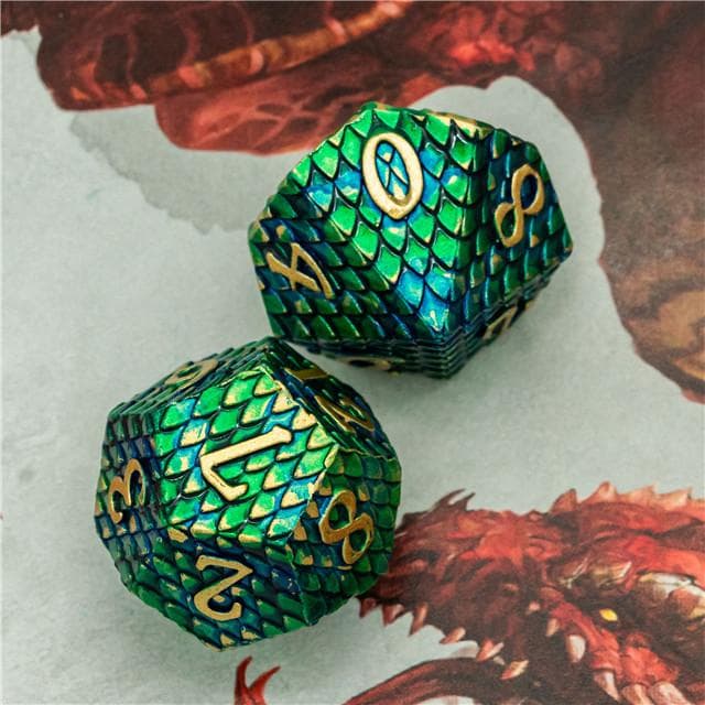 Metal Dice | Dragon Scale Green/Teal | Set of 7