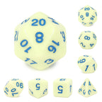 Polyhedral Dice Set | Acrylic | Pastel Eggshell (Blue Ink) | Set of 7 (D0144)