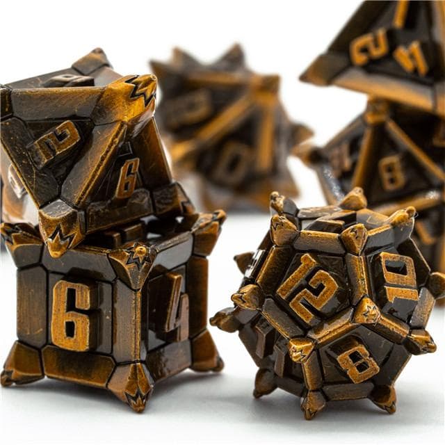 Metal Dice | "Cruel Caltrops" Brushed Golden | Set of 7