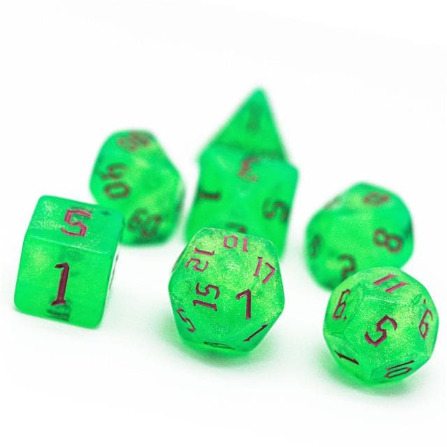 Polyhedral Dice Set | Acrylic | "Toxic Thorns" Magenta Ink | Set of 7 (D0185)