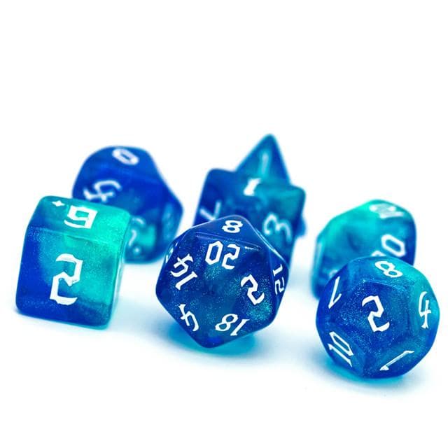 RPG Dice | "Ocean Thorns" White Ink | Set of 7