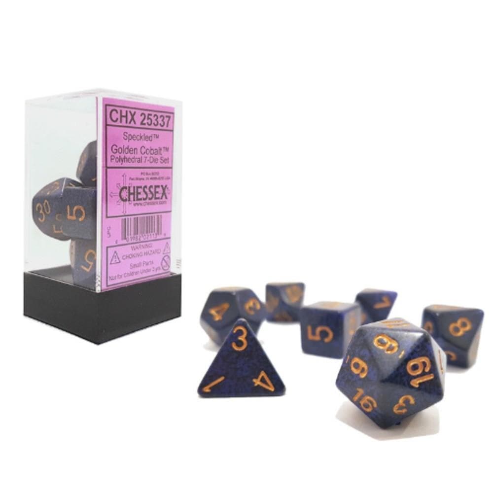 Chessex | Polyhedral Dice Set | Acrylic | Speckled Golden Cobalt (CHX 25337)
